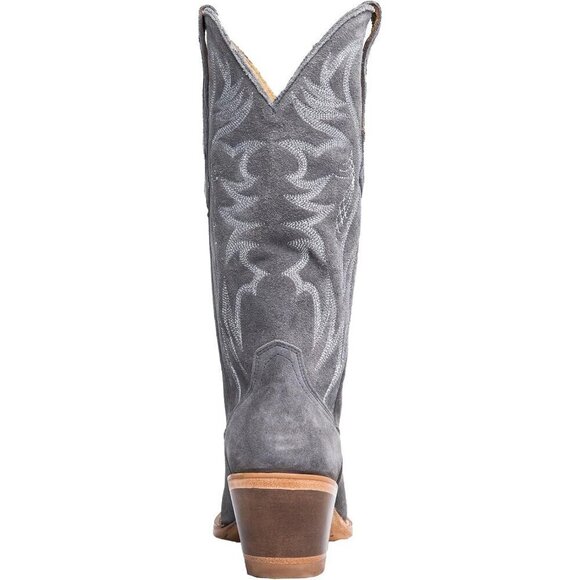 Womens Faux Suede Embroidered Pointed Toe Chunky Heel Pull On Cowboy Boots - Picture 5 of 6